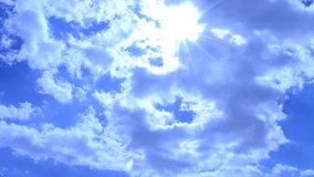 Download this beautiful bright blue sky stock footage video perfect for editing into a timelapse! Feel the warmth of the sun sitting near the middle top of the video as clouds passively move across!