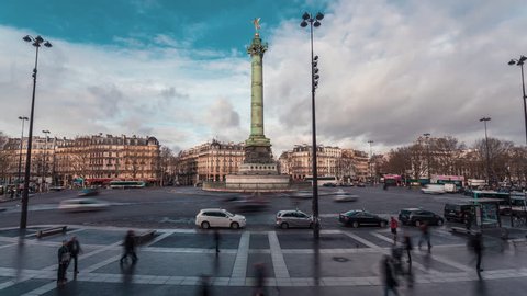 Place de la Bastille, Morning Traffic 1 - Timelapse : Time Lapse of the "Place de la Bastille" in the morning with tourists and traffic. 15 minutes time lapse