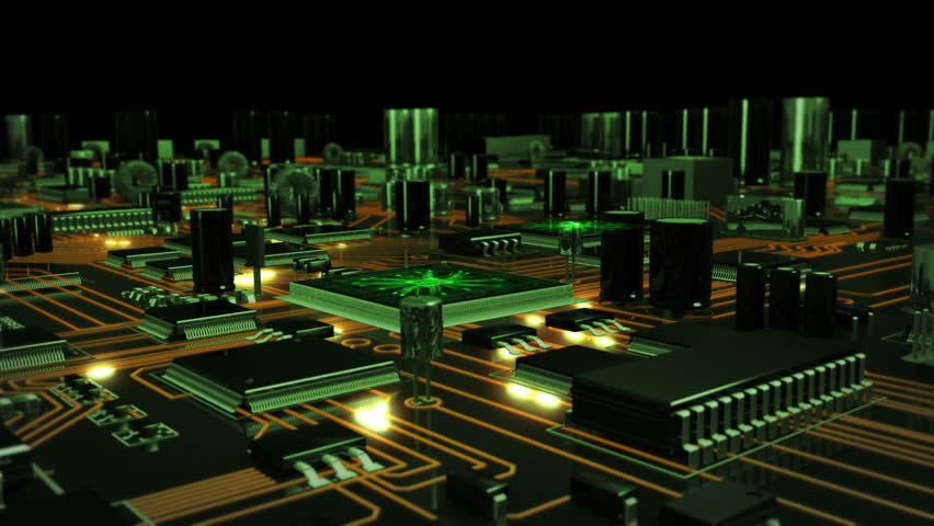 Futuristic Circuit Board with Moving Stock Footage Video (100% Royalty