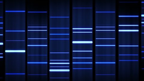 DNA Sequence. Zoom out. Black-Blue. 3 videos in 1 file. Lateral and frontal view of DNA sequences.