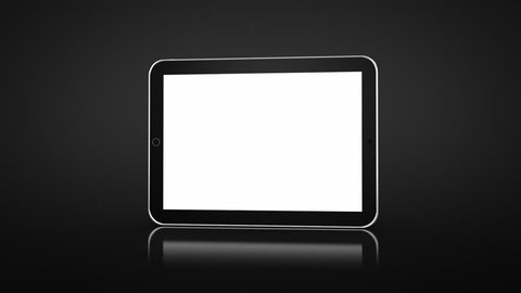 Tablet Animation. Alpha matte. 3 videos in 1 file. Highly detailed tablet spinning over black background. The white display is perfect for tracking and adding your own photos or videos.