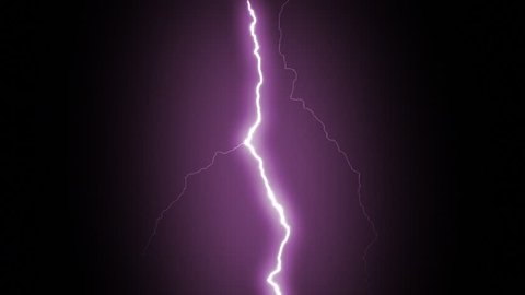 Several lightning strikes over black background. Purple.