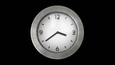 Wall clock with 12 hours, you can choose any hour or minute. White. 1 frame per minute. Loopable. Black background.