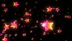 Colorful stars falling and passing by. Red. 2 videos in 1 file. Loopable. 3D animation.