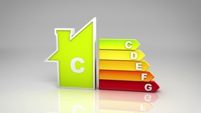 Energy efficiency rating chart. White background. Animation showing energy performance in a house, from red (G) to green (A). Alpha matte. - Powered by Shutterstock - Get 15% off with code: PIKWIZARD15