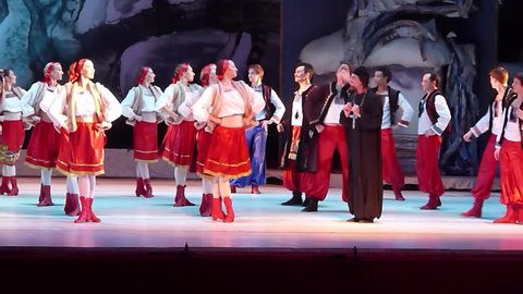 DNIPROPETROVSK, UKRAINE - JANUARY 7, 2016: Night before Christmas
ballet  performed by Dnepropetrovsk Opera and Ballet Theatre ballet.

