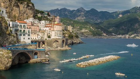 The colorful village of Atrani on the Amalfi Coast in a beautiful time lapse