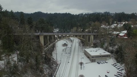 Aerial video of Portland Oregon during 2016 Snow Storm.