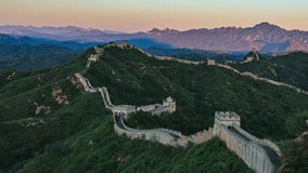Sunrise of Great Wall of China (Panning Shot, 4k Time-Lapse Video). Aerial view of Jinshanling Great Wall near Beijing, China.  - >>> Please search similar: 