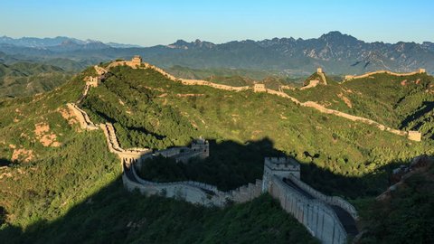 Sunrise of Great Wall of China (Panning Shot, 4k Time-Lapse Video). Aerial view of Jinshanling Great Wall near Beijing, China.  - >>> Please search similar: " ChinaGreatWall " .