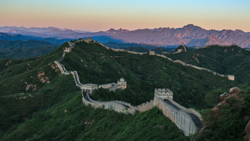 Sunrise of Great Wall of China , 4k(4096x2304). Aerial view of Jinshanling Great Wall near Beijing, China.  - >>> Please search similar: " ChinaGreatWall " .
