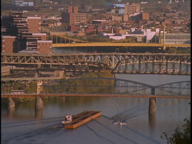 Traffic crosses bridges in Pittsburgh, Pennsylvania.