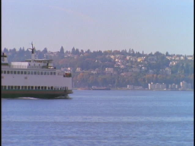 A Seattle ferryboat crosses Puget Sound.