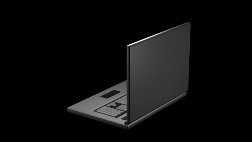 Laptop revolving with code on screen black background HD 1080i