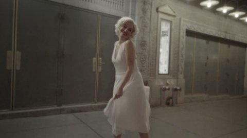 Marilyn Monroe girl reenactment of famous Seven Year Itch scene with white dress, laughing in NYC 1080
