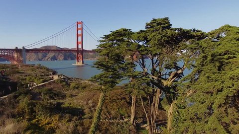 Aerial San Francisco Golden Gate Bridge and Fort Point Rock 