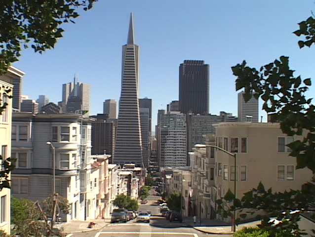 Houses stand in a neighborhood near downtown San Francisco, California.