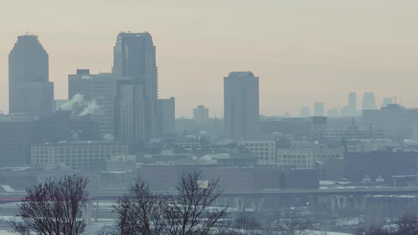St Paul and Minneapolis and Commuter Traffic in the Golden Pre-Dusk Glow