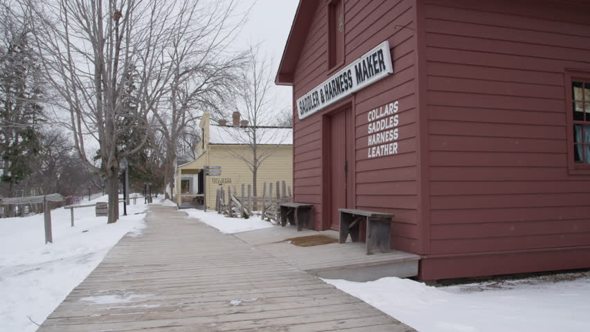 Old West Establishing Shots - Pioneer Town in Winter - Saddle Maker