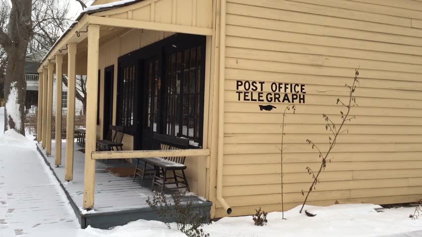 Old West Establishing Shots - Pioneer Town in Winter - post office and telegraph