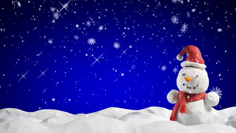 clay animation snowman and snowfall -  loop starting at 5.00