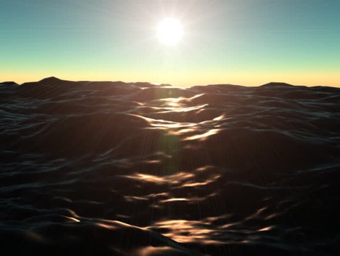 Flying Over The Ocean Surface Towards The Sun