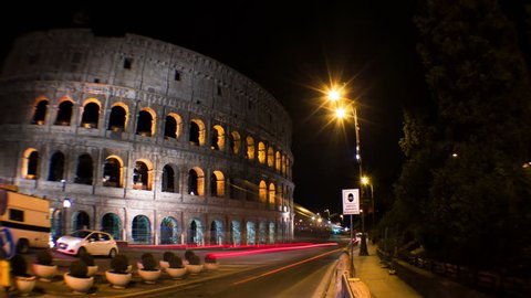 4K Time lapse of traffic at colosseum Amphitheater, Rome, Italy, 17-0q-2016