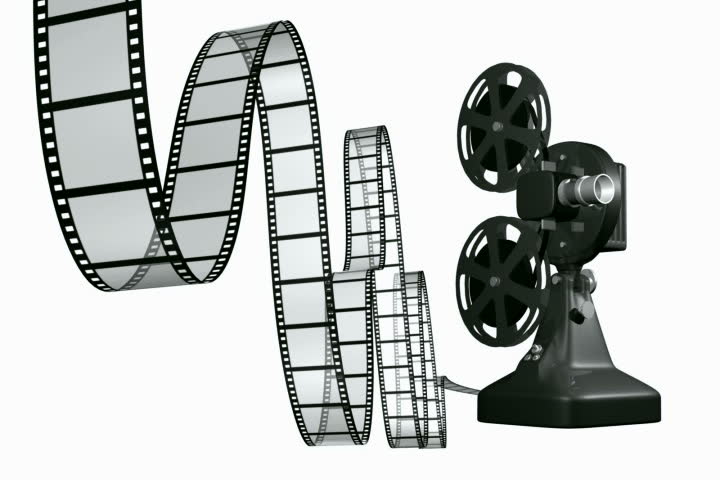 Projector playing film with strip on white background seamless loopable NTSC