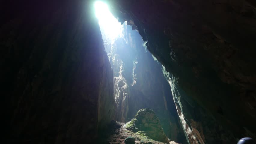 Bright Grotto Ceiling Opening Dark Walls Stock Footage Video (100% ...