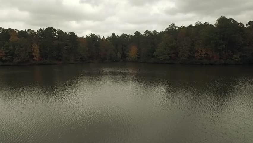 Aerial footage of Lake Lynn in Autumn.  North-west Raleigh, NC.