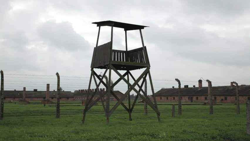 watchtower, close shot, Auschwitz Birkenau