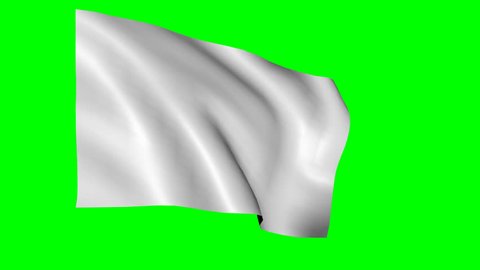 Loopabe white flag waving against chroma key green background. Alpha channel included for easy background replacement.