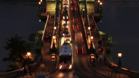 Szechenyi Chain Bridge evening timelapse in Budapest Hungary Budapest Hungary September 2010 Stock Video