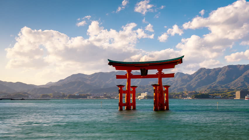 Miyajima, Hiroshima, Japan at the floating otorii gate. Royalty-Free Stock Footage #13999961
