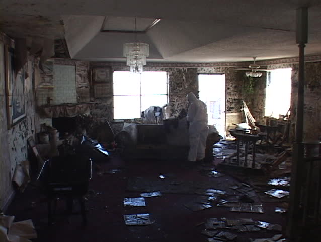 A living room shows the destruction of the flood waters from Hurricane Katrina.