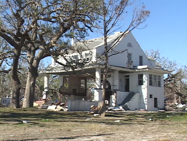 A house shows the damage done by Hurricane Katrina.