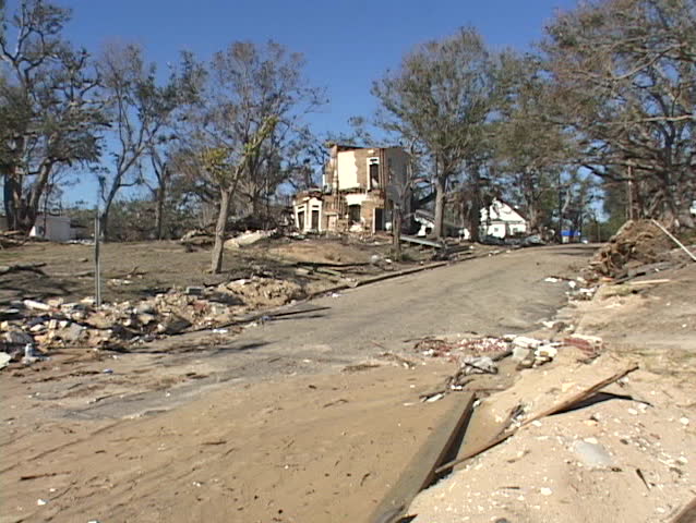 A damaged house shows the destruction of Hurricane Katrina. | Shutterstock HD Video #1400524
