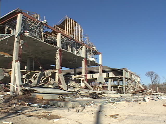 Destroyed buildings show the devastation caused by Hurricane Katrina.