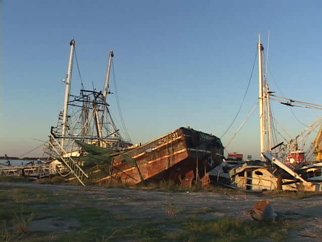 Ruined boats and ships show the destruction caused by Hurricane Katrina.