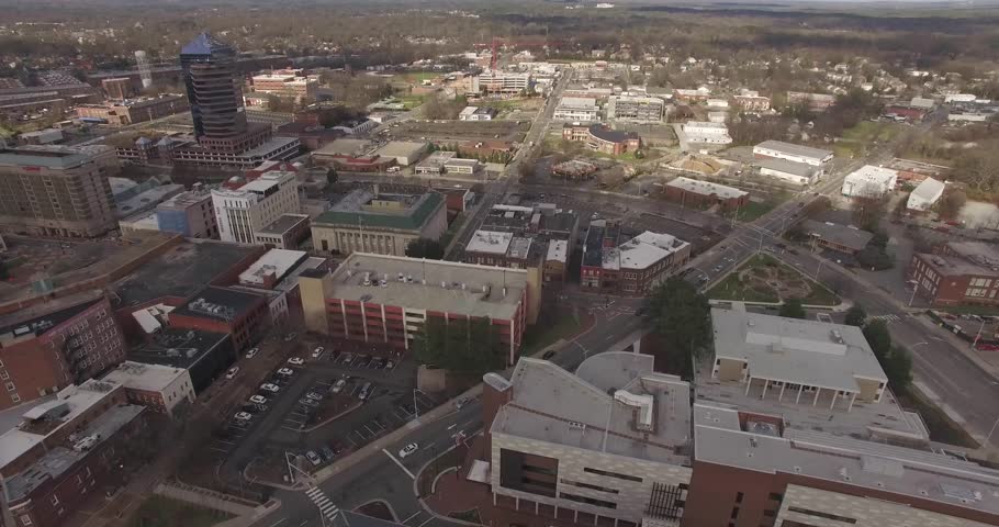 Aerial footage of Durham, North Carolina in January.