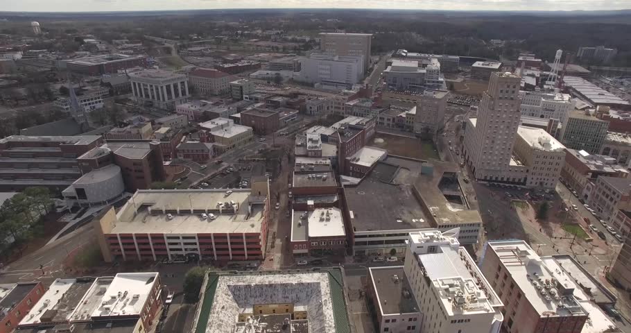 Aerial footage of Durham, North Carolina in January.