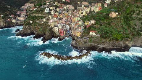 Aerial view of Riomaggiore in Cinque Terre, Italy