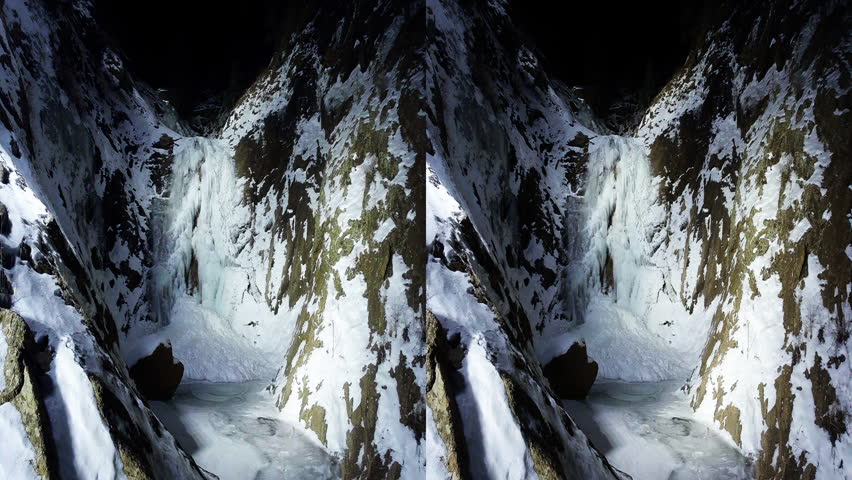 Frozen Waterfall in a Canyon. Shot on a Gopro hero 3 black plus. availible in 3D and 2D