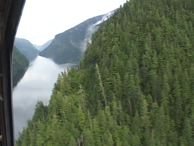 An aerial over a gorgeous Alaskan fjord.