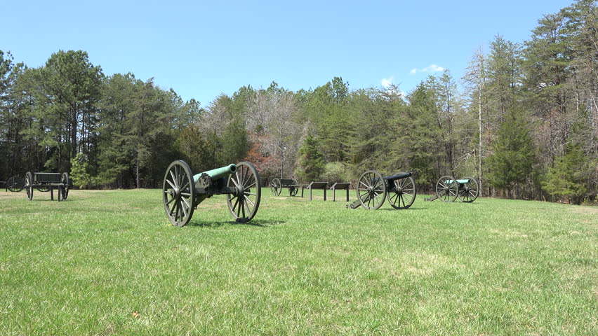 CHANCELLORSVILLE, VIRGINIA - CIRCA JUN 2015: Chancellorsville Virginia Civil War battlefield cannons 4K. Battle May 1863. 30,000 casualties and 3,200 killed. 193,000 troops fought the battles.