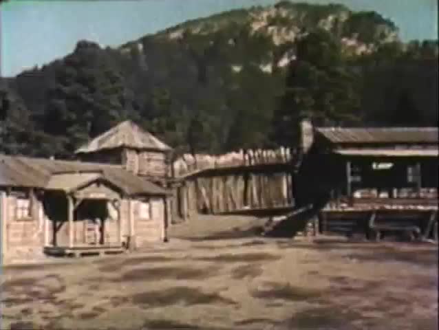 Panning shot of fort, 1950s