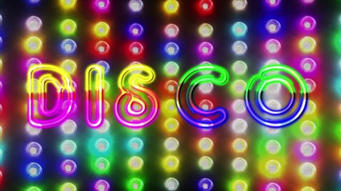 Flashing colorful disco lights with Disco title. Use dissolves in an editing software to create loop.