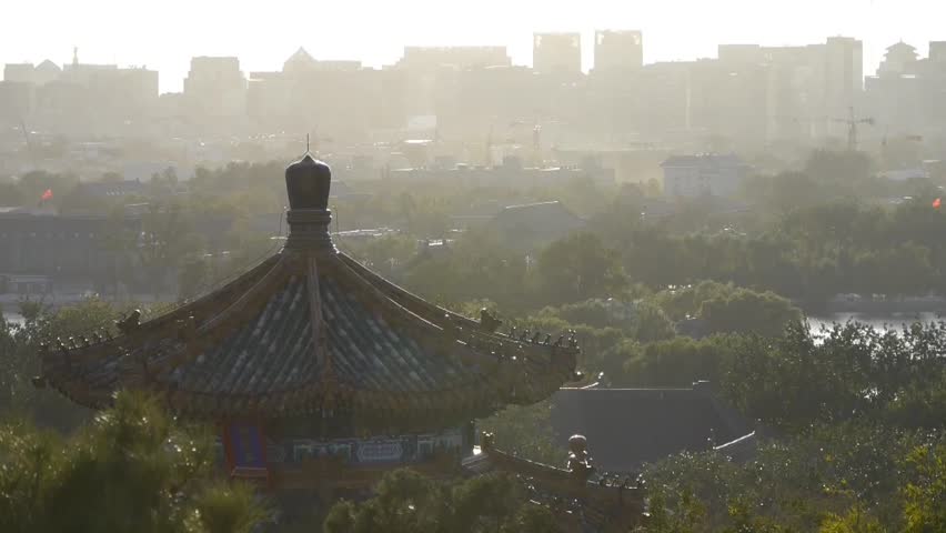 Fog dust haze cover Beijing pavilion & metropolis high rise buildings urban. gh2_03861