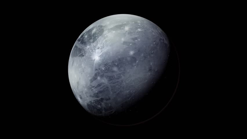 The planet Pluto rotates in black space.