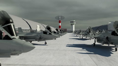 American USA air military base. jet fighter F-35 . Realistic CG animation